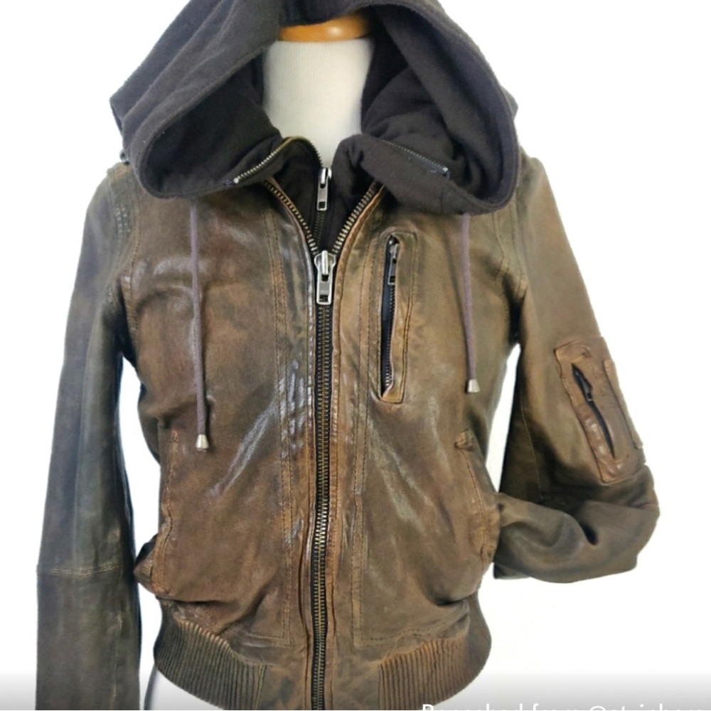 Brown all saints jacket with hood